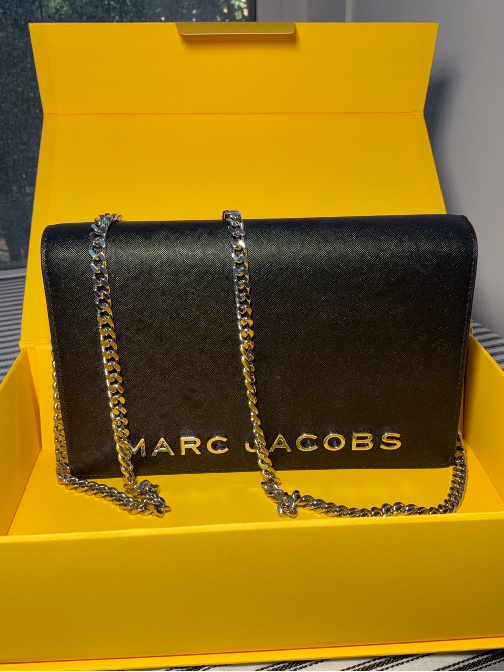 Marc Jacobs Black Leather Crossbody with Silver Chain (NEW)